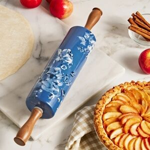 ❤️ New 2025 Pioneer Woman Delilah Blue Ceramic Rolling Pin With Olivewood Handle